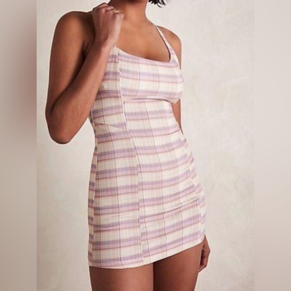 Free People “Just Peachy” Pink Purple Mini Slip Dress S Barbie Feminine Summer